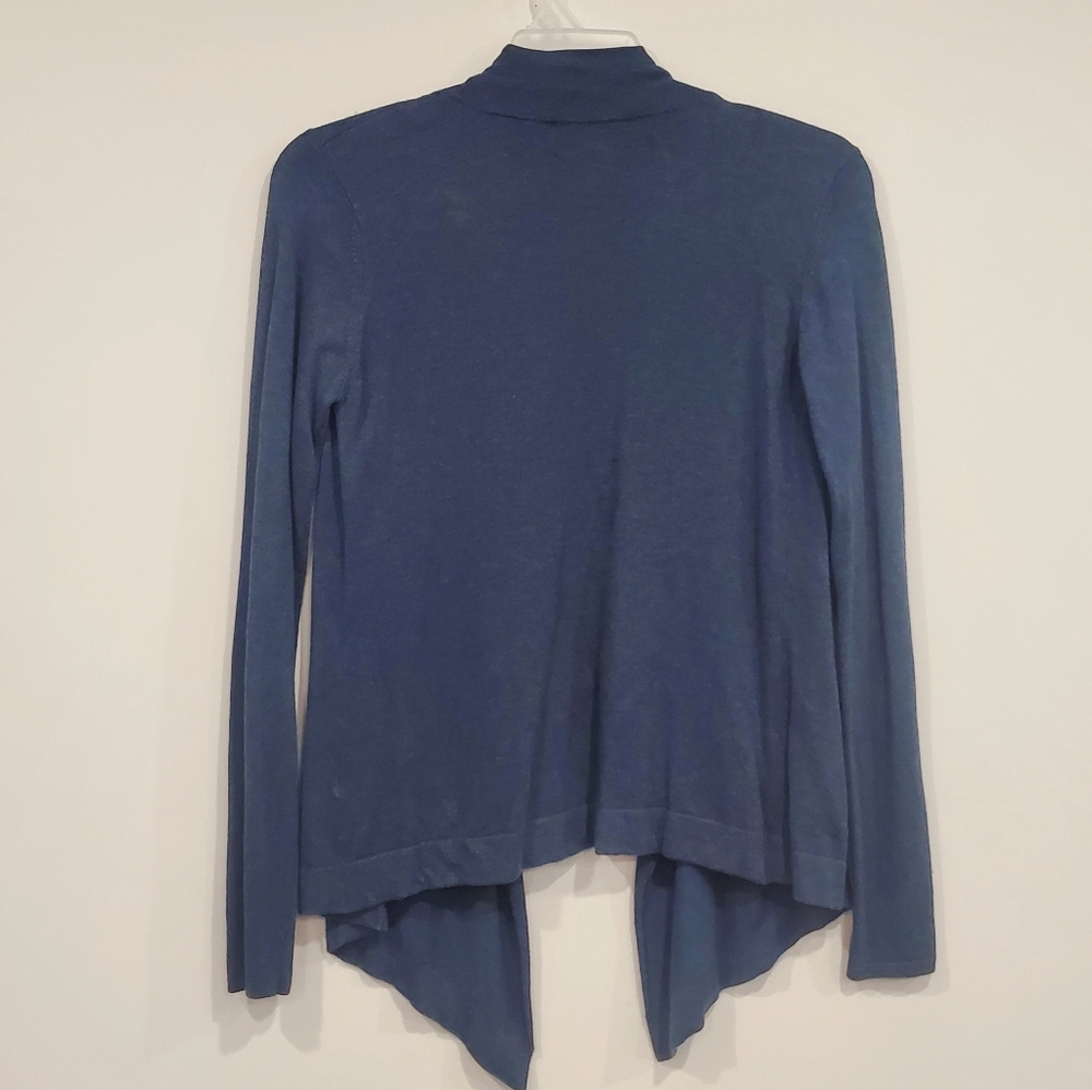 Blended Cashmere Open Cardigan Muted Deep Teal Pleats & Ruffles Hi Lo Cozy Boho - Picture 3 of 6
